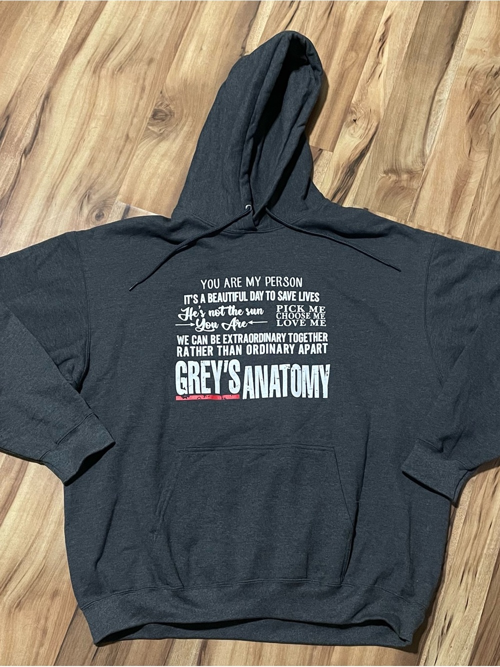 Greys Anatomy Pullover Hoodie Charcoal Gray TV Show Merch Quote Graphic XL